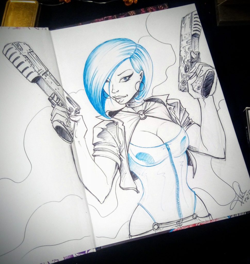 Dédicace au stylo bille turquoise et rose dans l'artbook Le Gang des Bicquettes par Thibault Colon de Franciosi